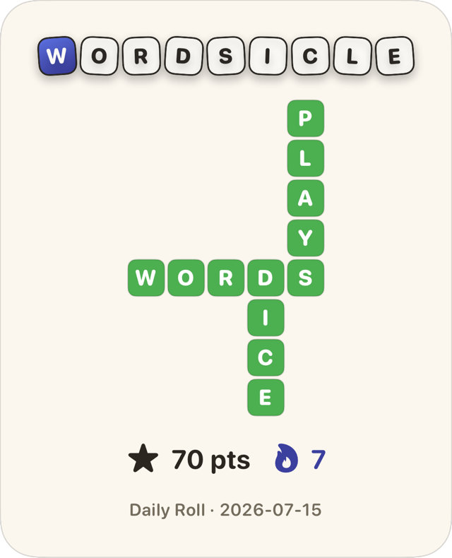 Wordsicle share card with crossword, score and streak