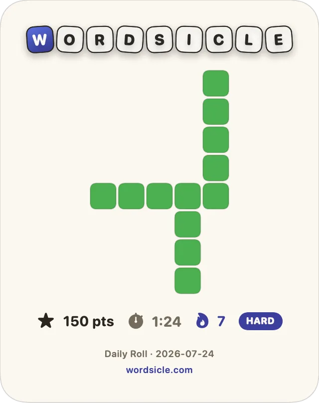Wordsicle share card with crossword, score, solve time, streak and Hard Mode badge